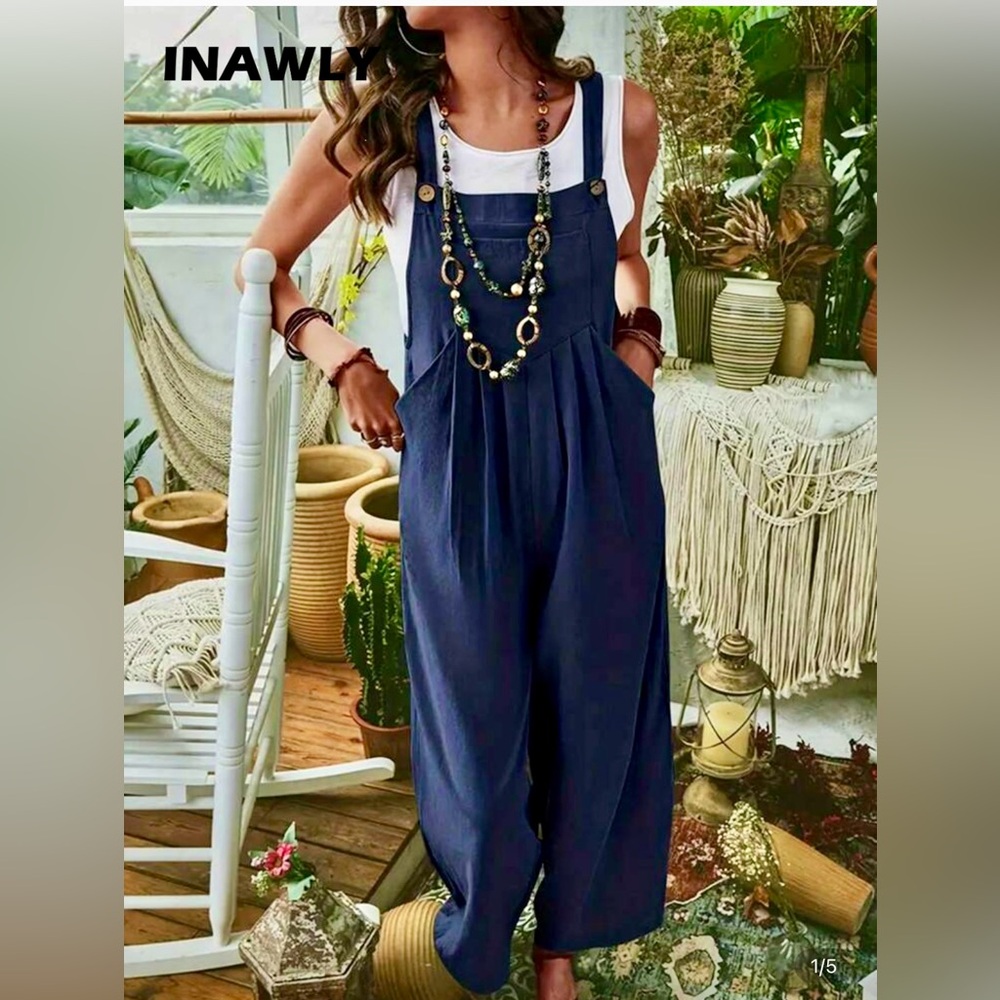 SHEIN Navy Wide Leg Jumpsuit